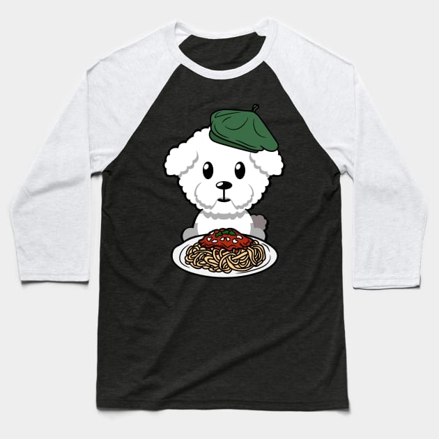 Cute furry dog eating spaghetti Baseball T-Shirt by Pet Station